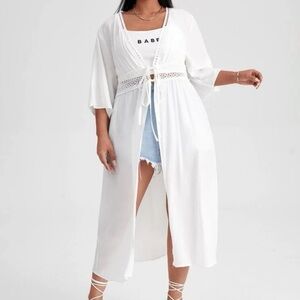 White Sand Bohemian Plus Size Kimono Summer Duster Coverup Top